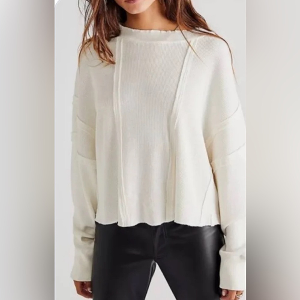 Free People We The Free Bone White Slouchy Ellie Thermal  Size M